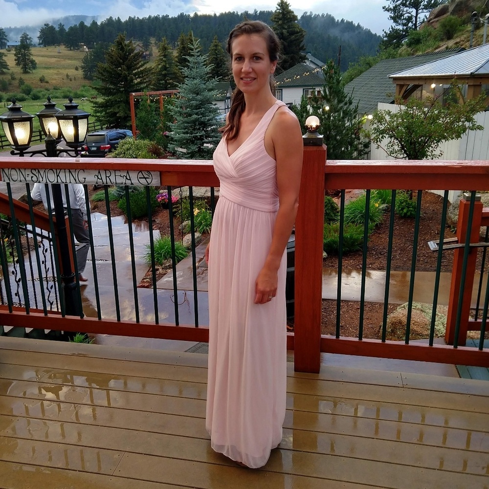 David's Bridal petal crisscross back maxi w10974